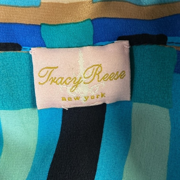 Tracy Reese New York 100% Silk Short Sleeve Top Geo Print Multi Size Medium - Picture 3 of 4